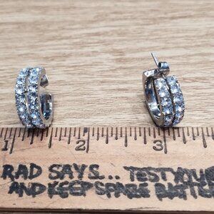 Costume Silver Fake Diamond Hoop Pierced Earrings